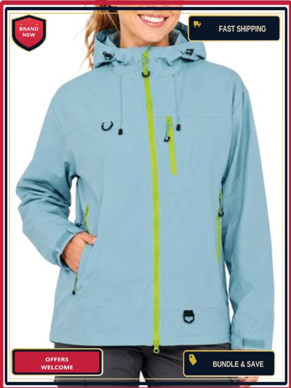 Women's Hooded Windbreaker Jacket Lightweight Hiking Active
